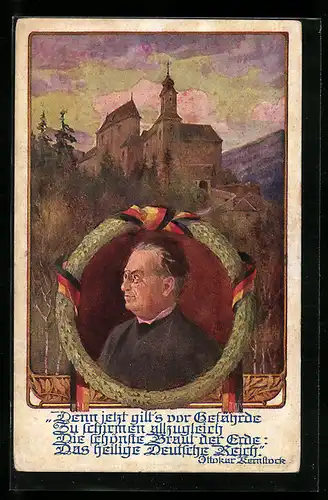 AK Portrait von Ottokar Kernstock, Eingang einer Burg