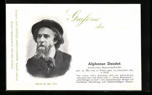 AK Porträt von Alphonse Daudet, Französicher Romanschriftsteller