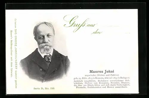 AK Ungarischer Dichter Maurus Jokai im Portrait