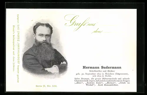 AK Hermann Sudermann, Schriftsteller und Dichter