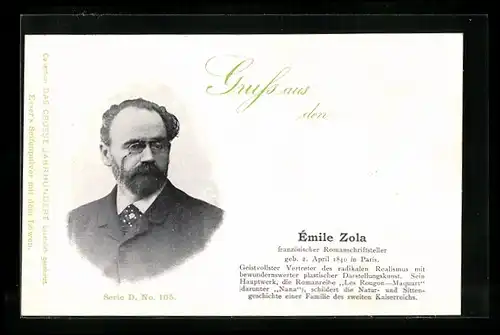 AK Porträt von Emile Zola, Französicher Romanschriftsteller
