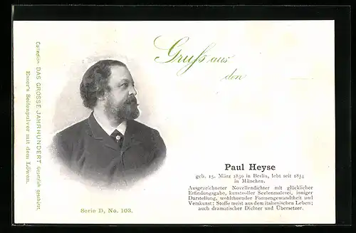AK Portrait Paul Heyse, Novellendichter