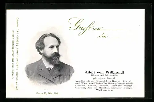 AK Dichter & Schriftsteller Adolf von Wilbrandt im Portrait