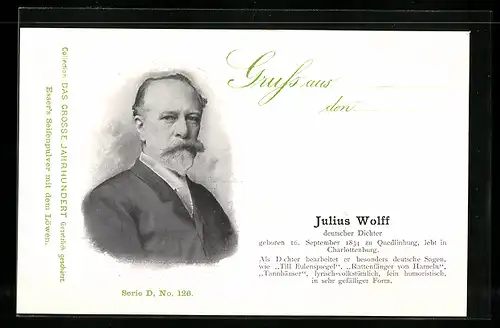 AK Julius Wolff, Deutscher Dichter, Geb. 1834