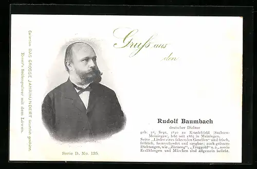 AK Portrait Dichter Rudolf Baumbach im Anzug mit Querbinder