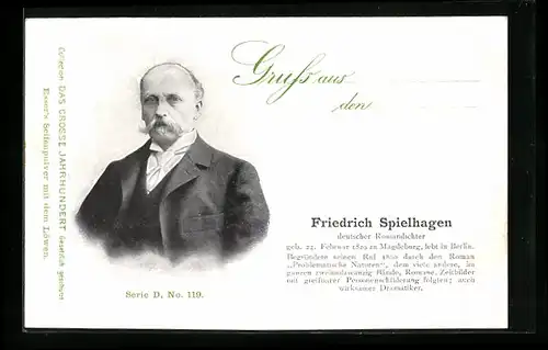 AK Deutscher Romandichter Friedrich Spielhagen im Portrait