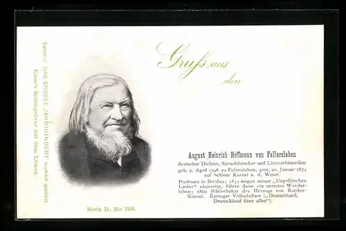 AK Deutscher Dichter August Heinrich Hoffmann von Fallersleben
