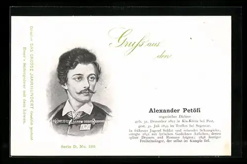 AK Portrait Dichter Alexander Petöfi in Uniform