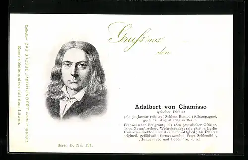 AK Lyrischer Dichter Adalbert von Chamisso