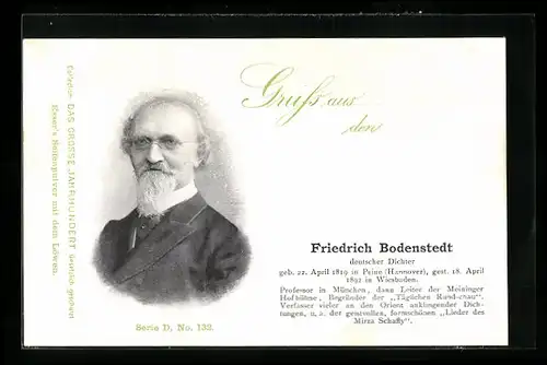 AK Portrait Friedrich Bodenstedt, deutscher Dichter