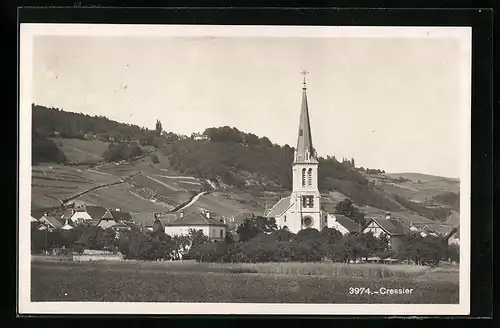 AK Cressier, Ortsansicht mit Kirche