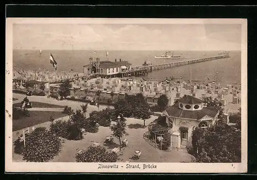 AK Zinnowitz, Strand mit Seebrücke