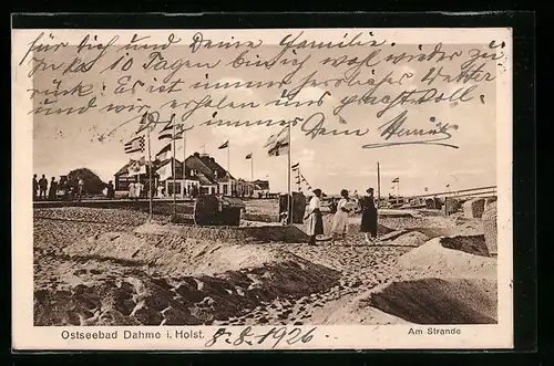 AK Ostseebad Dahme i. Holst., Am Strande mit Badegästen