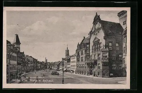 AK Werdau i. Sa., Markt mit Rathaus