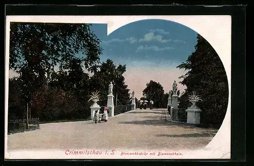 AK Crimmitschau i. S., Bismarckbrücke mit Bismarckhain