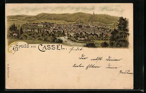 Lithographie Cassel, Gesamtansicht der Stadt