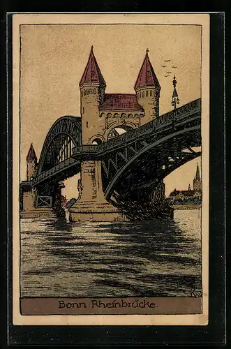Künstler-AK Bonn, Rheinbrücke