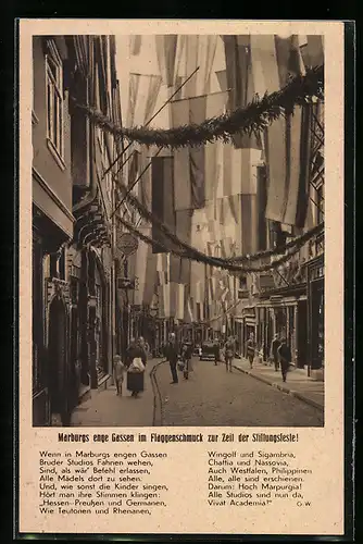 AK Marburg, Wettergasse im Flaggenschmuck