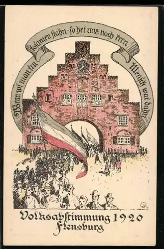 Künstler-AK Flensburg, erschienen anlässlich der Volksabstimmung 1920
