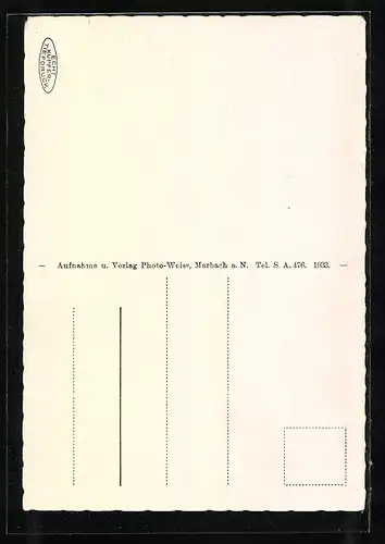 AK Marbach a. N., Torturm, Sattlerwaren Oskar Hamer