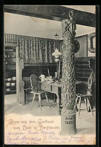 AK Berghausen, Gasthaus zum Laub, Innenansicht