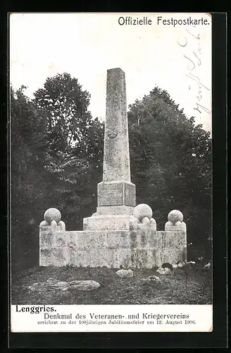 AK Lenggries, Denkmal des Veteranen- und Kriegervereins, Festpostkarte