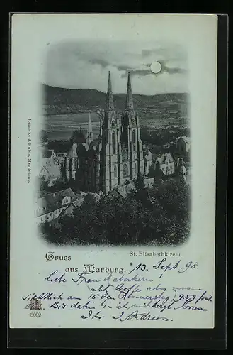 Mondschein-AK Marburg, Partie an der St. Elisabethkirche