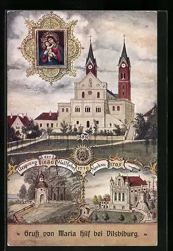 Künstler-AK Vilsbiburg, 200 jähriges Jubiläum der Mariä-Namen Bruderschaft 1910