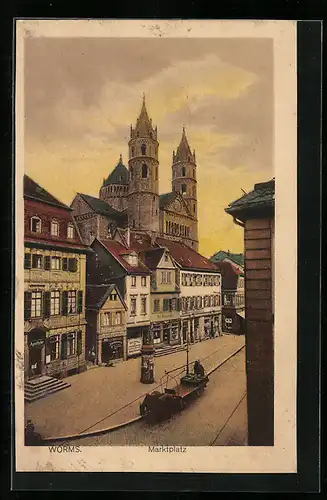 AK Worms, Marktplatz mit Kirche