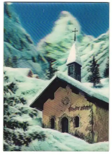 AK 3D-Karte, A Church in Alps