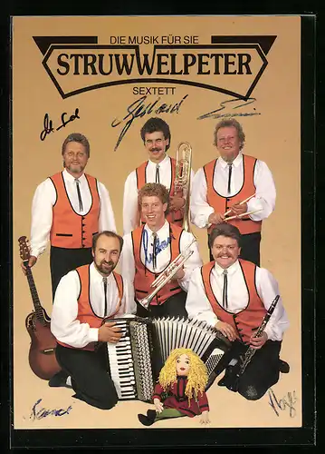 AK Musikband Struwwelpeter in Trachten mit Instrumenten