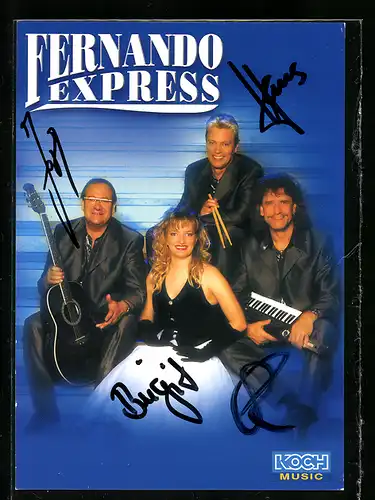 AK Musiker Fernando Express mit Instrumenten, Autograph