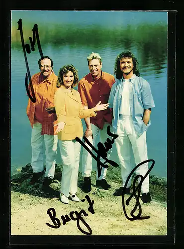 AK Musiker Fernando Express posieren am Wasser, Autograph