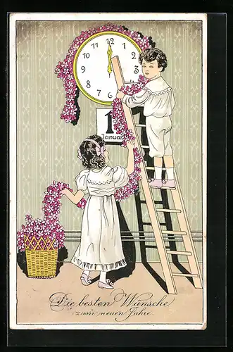 AK Kinder schmücken die Uhr zu Neujahr