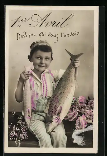 AK Junge mit Fischen zum 1. April