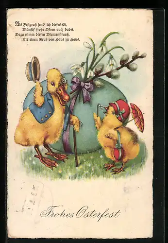 AK Osterküken grüsst kleines Küken