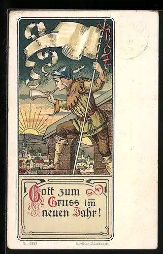 AK Gott zum Gruss im neuen Jahr, Trompeter auf der Brüstung