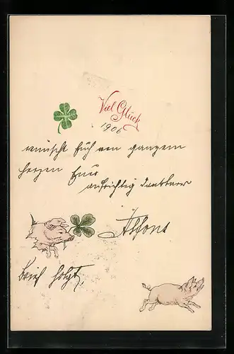 AK Glücksschwein mit Kleeblatt