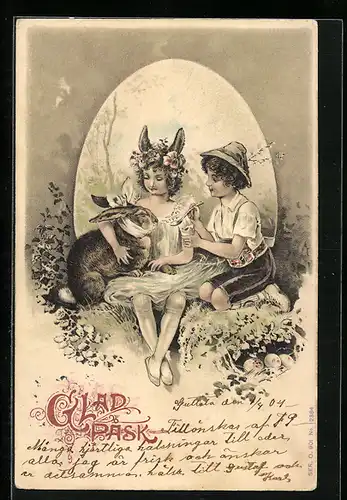 AK Kranker Osterhase wird von Kindern gepflegt