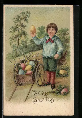 AK Osterhase versteckt sich hinter Jungen im Grünen