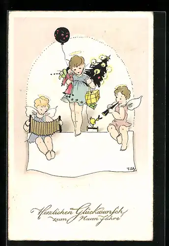 AK Neujahrsengel musizieren zu Neujahr