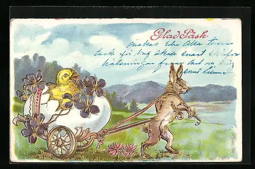 AK Osterhase zieht Osterei-Kutsche
