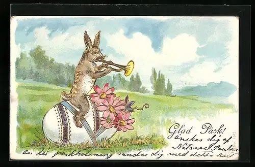 AK Osterhase mit Trompete