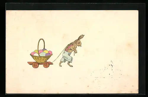 AK Osterhase zieht Korb mit Ostereiern