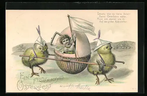 AK Osterküken transportieren Engelchen