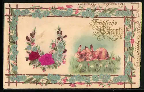 AK Osterhasen im Grünen, Blütenkranz