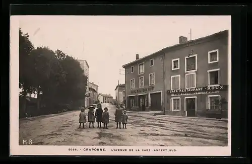 AK Craponne, L`Avenue de la Gare, Café Restaurant Roux