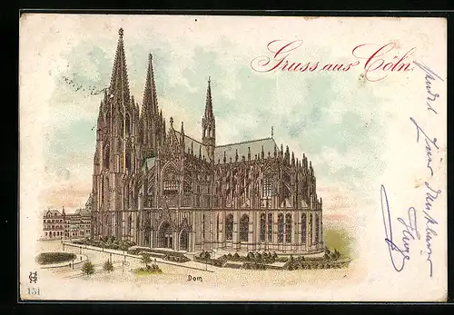 Lithographie Köln, Blick auf den Dom