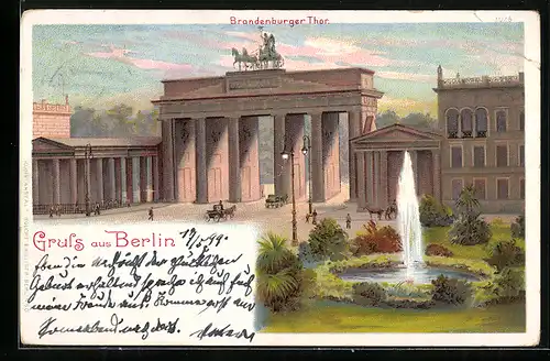 AK Berlin, Brandenburger Tor mit Wasserspiel