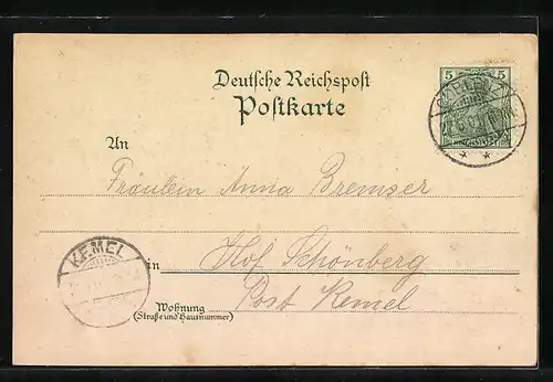 Lithographie Coblenz, Blick zum Kaiser Wilhelm Denkmal